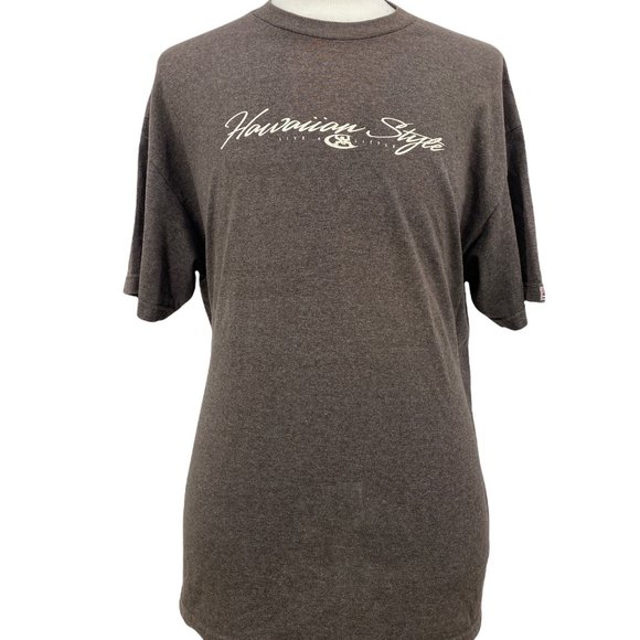 Hawaiian Style Men's Crewneck Graphic Dark Gray Short Sleeve T-Shirt Size XL - Picture 1 of 6